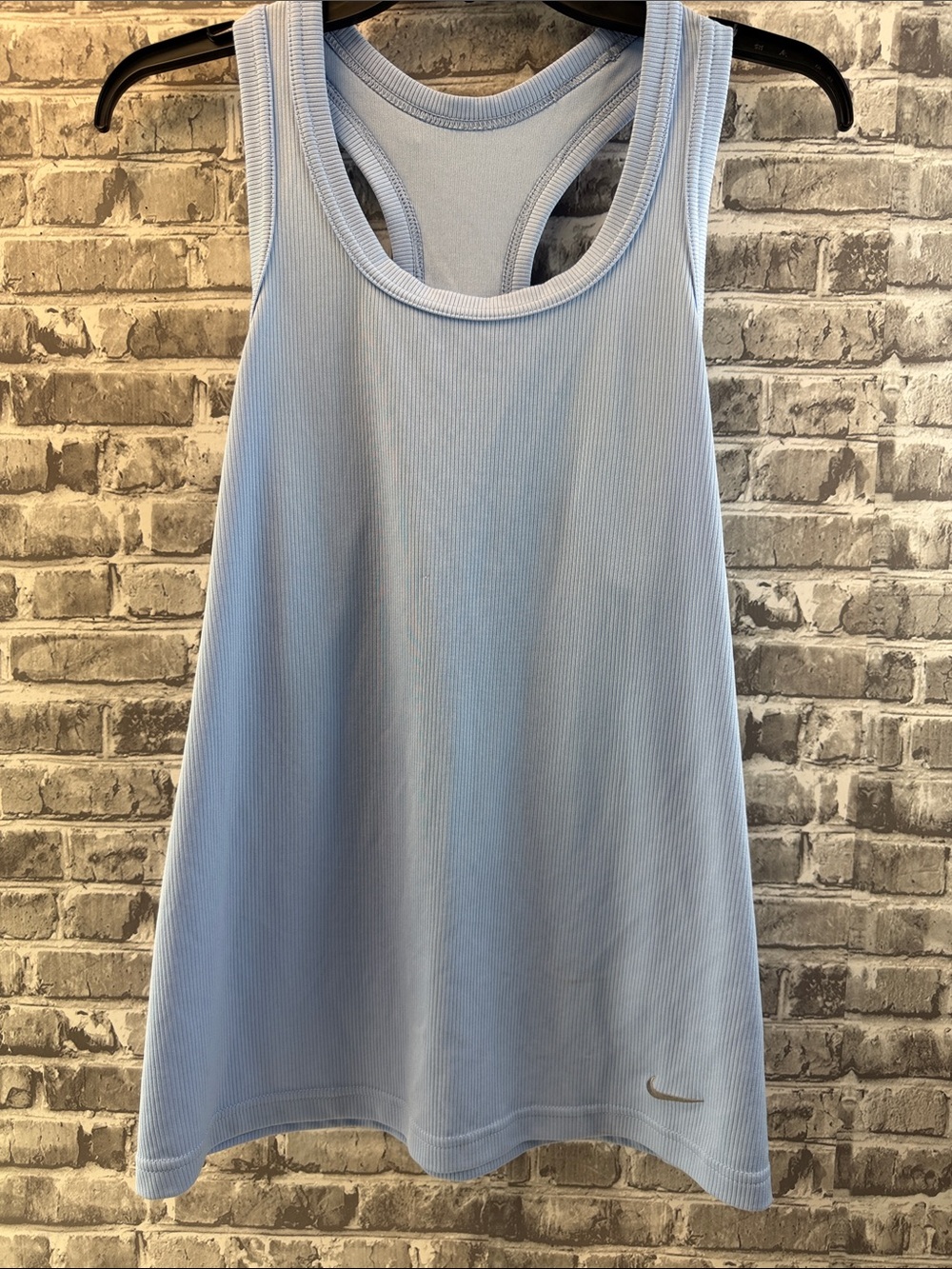 Nike Pale Blue Ribbed Racerback Tank with Subtle Swoosh